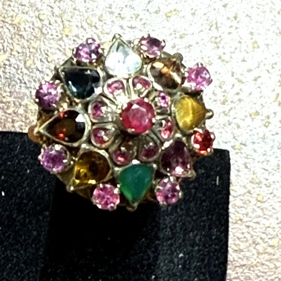 Vintage 10K Yellow Gold Ruby and Multi Gemstone Princess/Harem Ring Sz 8-1/4